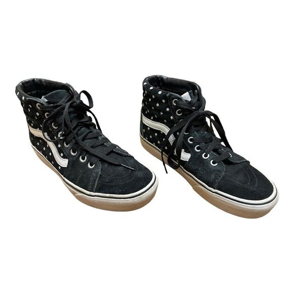 Vans Sk8-Hi Top Black Suede White Polka Dot Platform Sneakers Size 8 Skate Shoes - Picture 5 of 7